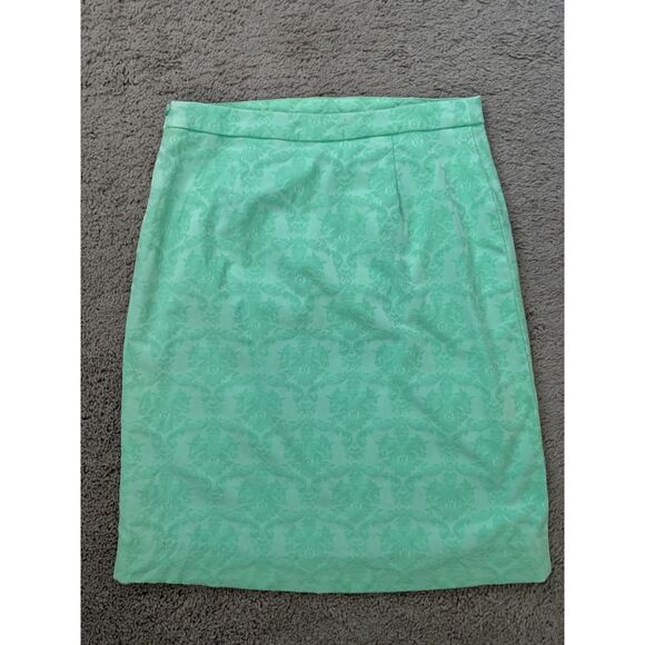 Anthropologie Moulinette Soeurs Women Skirt 4 Green Damask Brocade Pencil Pocket - Picture 2 of 9
